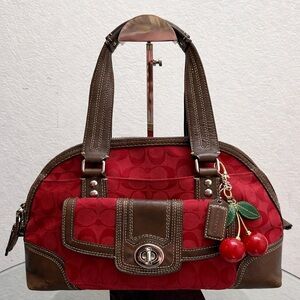 Coach Red and Brown Signature Logo Handbag